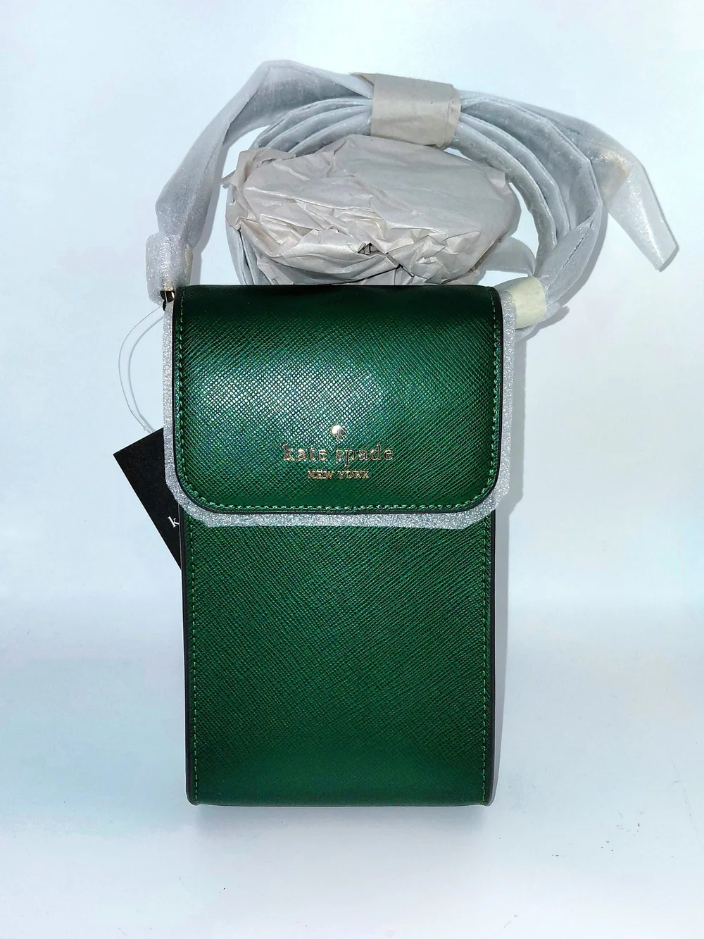 NWT Kate Spade Madison North South  Green Saffiano Leather Phone Crossbody Bag.